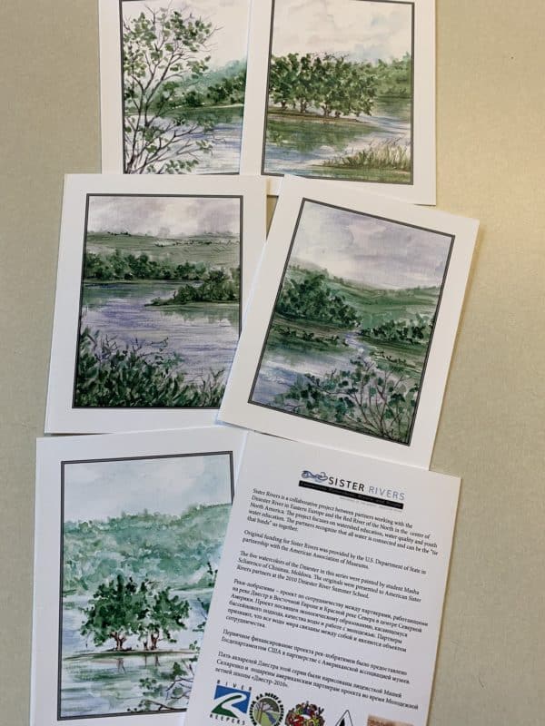 six watercolor sister river notecards