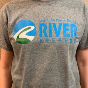 new river keepers logo t-shirt with slogan learn, sustain, enjoy