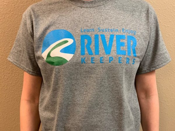 new river keepers logo t-shirt with slogan learn, sustain, enjoy